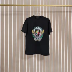 Balmain Paris White/Black T Shirt with Gold Chain and Blue Ribbon Circular Graphic Design for Men #B54209