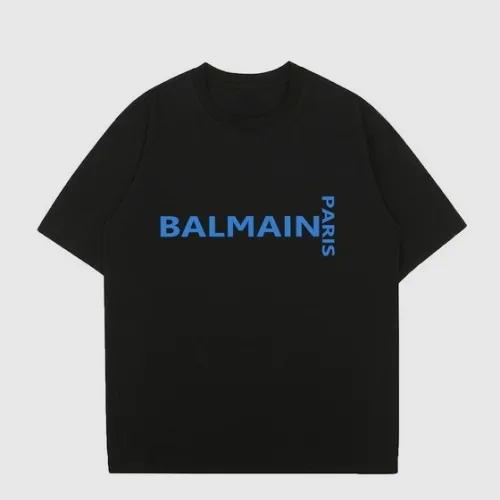 Balmain T-Shirts for men Crew Neck Black blue logo #B46465