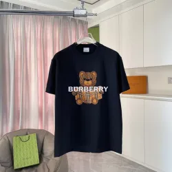 Burberry Black/Green/Purple/White T Shirt with Classic Check Pattern Teddy Bear Graphic Design for Casual Streetwear Style #B54211
