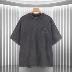 Chrome Hearts Denim Wash Tee Rhinestone Cross Cluster & Brand Heritage #B54166