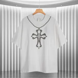 Chrome Hearts T-shirt for MEN Rhinestone Cross & Necklace Inspired Design Black/White #B54169