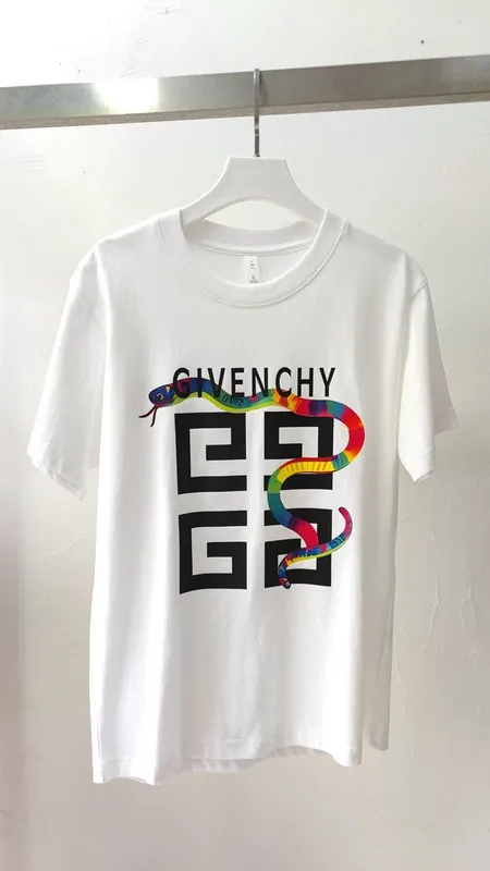 Givenchy White T Shirt with Colorful Snake and Black Logo Graphic Print Design for Men #B54203