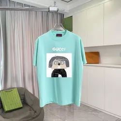 Gucci Light Blue T Shirt Featuring Funny Cartoon Character with Glasses in Modern Style #B54215