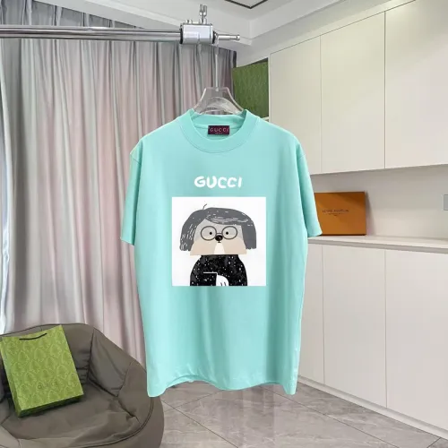Gucci Light Blue T Shirt Featuring Funny Cartoon Character with Glasses in Modern Style #B54215