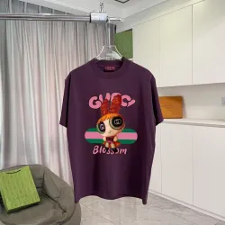 Gucci Purple T Shirt Featuring Blossom Cartoon Doll Graphic with Pink and Green Design Accents #B54214