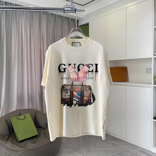 Gucci White T Shirt with Bold Handbag Graphic and Statement Typography Streetwear Inspired Design #B54213
