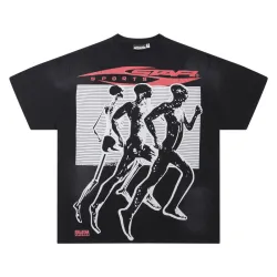 HELLSTAR Black T - Shirt With Running Figures Graphic And Star Sports Print Design #B54349
