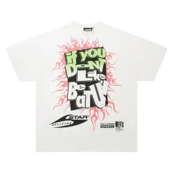 HELLSTAR White T - Shirt With Bold Flaming Graphic And Slogan Print Design #B54350