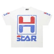HELLSTAR White T - Shirt With Retro H - Star Graphic And Distressed Print Design #B54348