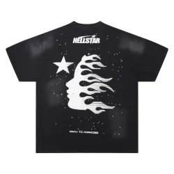 Hellstar Black T - Shirt With Star Flame Face Graphic And Brand Logo Design #B54347