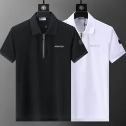 Moncler T-shirts Polo for men zipper Black/White #B46612