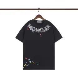 Moncler White/Black T Shirt with Paint Splatter Details and Artistic Logo Graphic on the Collar Area #B54207