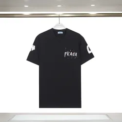 Prada T - Shirt With Artistic Splatter Logo And Sleeve Accents Black/White #B54244