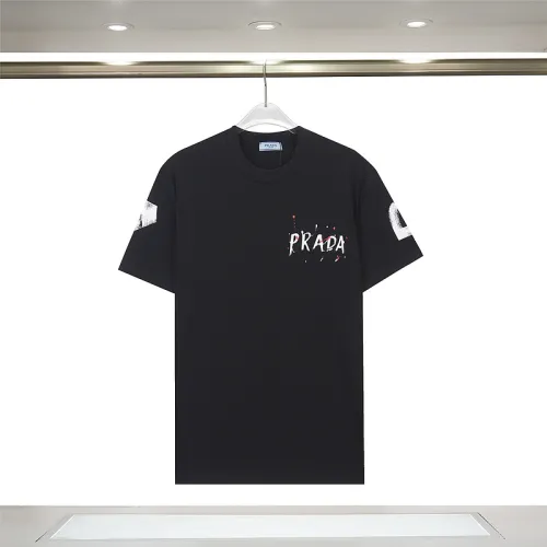 Prada T - Shirt With Artistic Splatter Logo And Sleeve Accents Black/White #B54244