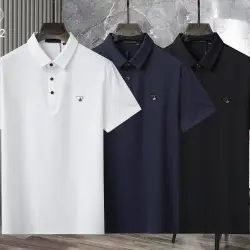 Prada T-Shirts Polo for Men Buttons Black/White/Blue #B46633