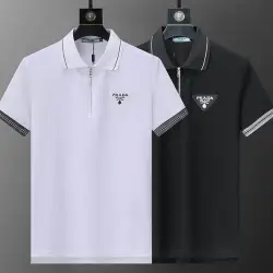 Prada T-Shirts Polo for Men zipper Black/White #B46639