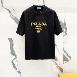 Prada T-Shirts for Men 320g Black/White Classic logo embroidery #B52979