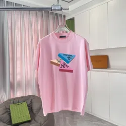 Stylish Prada T Shirt With Colorful Triangle Logo Prints For Fashion Enthusiasts Black/White/Pink/Blue #B54300