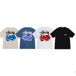 Stussy 2024 New Summer Collection Dice and Alphabet Print Loose Half Sleeve Stussy T-shirt for Men and Women, 230g Pure Cotton Tubular Fabric, Sizes S-XXL #B33162