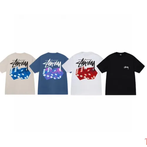 Stussy 2024 New Summer Collection Dice and Alphabet Print Loose Half Sleeve Stussy T-shirt for Men and Women, 230g Pure Cotton Tubular Fabric, Sizes S-XXL #B33162