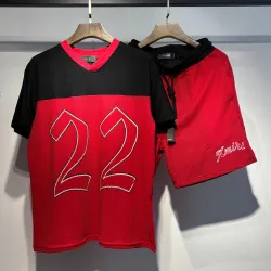 Amiri Red and Black Number 22 Mesh Jersey and Shorts Two Piece Set for Men #B54194