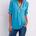 V-neck zipper large size women's long-sleeved sleeves loose chiffon shirt (S-5XL) #9116411