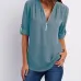 V-neck zipper large size women's long-sleeved sleeves loose chiffon shirt (S-5XL) #9116411