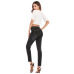 Foreign trade women's high elastic slim hole jeans Amazon Women's medium waist large denim black pants #99898211