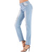 Foreign trade women's high elastic slim hole jeans Amazon Women's medium waist large denim black pants #99898212