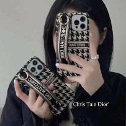 Christian Dior iPhone 13/ Phone 13 Pro /Phone 13 Pro Max /Phone 12 / 11 Fabric Embroidered Wrist Strap Half Case #99921803