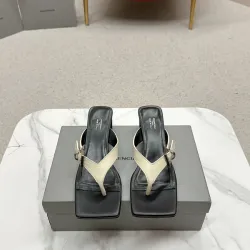 Balenciaga shoes for Women's Balenciaga Slippers Leather Square Black/White #B54138