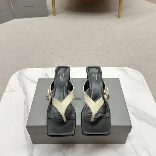 Balenciaga shoes for Women's Balenciaga Slippers Leather Square Black/White #B54138