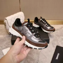 Chanel Metallic Silver Brown Sneakers #B54297