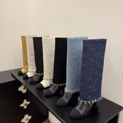 Chanel Knee - High Boots: Diverse Textures, Gold Chains, a Showcase of Luxe Creativity #B54142