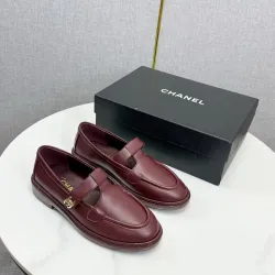 Women Chanel Flat loafers calfskin wine red/Black/White #B55712
