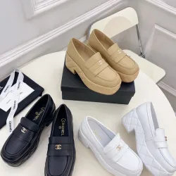 Chanel shoes for Women Chanel Leather Loafers: Timeless Style with Iconic Gold CC Logo White/Black/Brown #B54141
