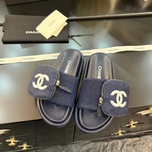 Chanel shoes for Women's Chanel slippers Black/Blue #B47746