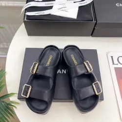 Chanel shoes for Women's Chanel slippers Flat Sandals for women Lola Cruz in leather Heel height:4.5cm Black/Brown/White #B54124