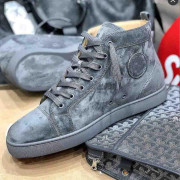 Christian Louboutin New Grey/Blue Suede Genuine Leather Sneakers Shoes High Top Famous Brands Red Bottom Sneaker Shoes Men Women Causal Party Dress Wedding #99896752