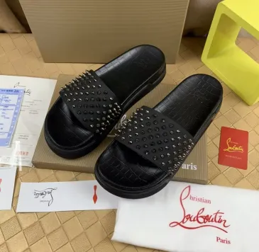 Christian Louboutin CL Men Women's Slippers Black/White #B51593
