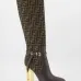 Fendi Women's Knee   High Boots  Iconic FF Monogram with Gold Heel Detail for Luxury Fashion Lovers #B56268