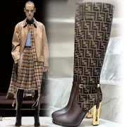 Fendi Women's Knee   High Boots  Iconic FF Monogram with Gold Heel Detail for Luxury Fashion Lovers #B56268 Fendi Women's Knee   High Boots  Iconic FF Monogram with Gold Heel Detail for Luxury Fashion Lovers #B56268