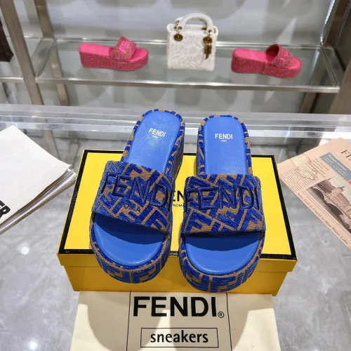 Fendi shoes women FF denim flatform slides Blue #B48870