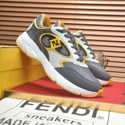 Fendi shoes for Men's Fendi New Domino Sneakers Grey/Yellow #B52928