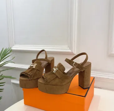 Hermes Style Platform Sandals with H Buckle & Tassel 10cm Heel #B66256