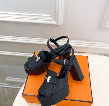 Hermes Style Platform Sandals with H Buckle & Tassel 10cm Heel #B66258