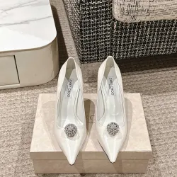 Jimmy Choo Shoes Orb Pump 50 Metallic Leather Pumps White #B48812