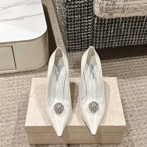 Jimmy Choo Shoes Orb Pump 50 Metallic Leather Pumps White #B48812