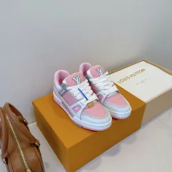 Brand L Pink and Gray Perforated Leather Sneakers #B54285