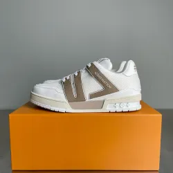 Brand L White Beige Strap Accent Sneakers #B54289